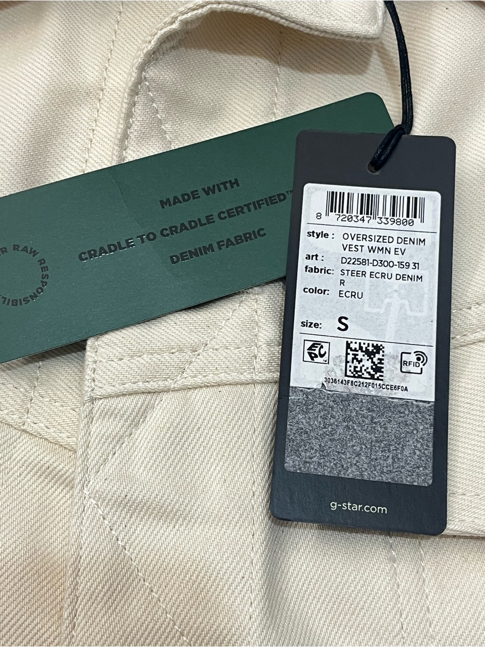 G-Star Originals Raw Denim Cream Color Sleeveless Denim Button Up Collared Vest - Picture 7 of 14
